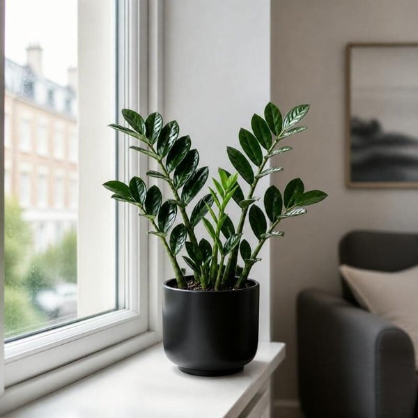 Zamioculcas Zanzibar Gem in 12cm Pot - Ultra Tough Air Purifying Houseplant - Matt Black Ceramic Pot - 1