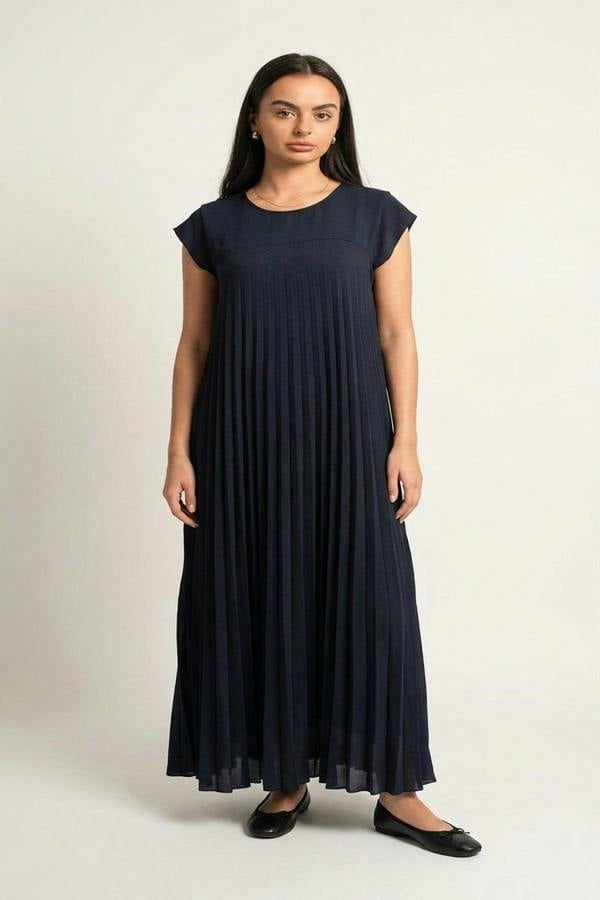 Sarina Pleated Cap Sleeve Maxi Dress - Navy