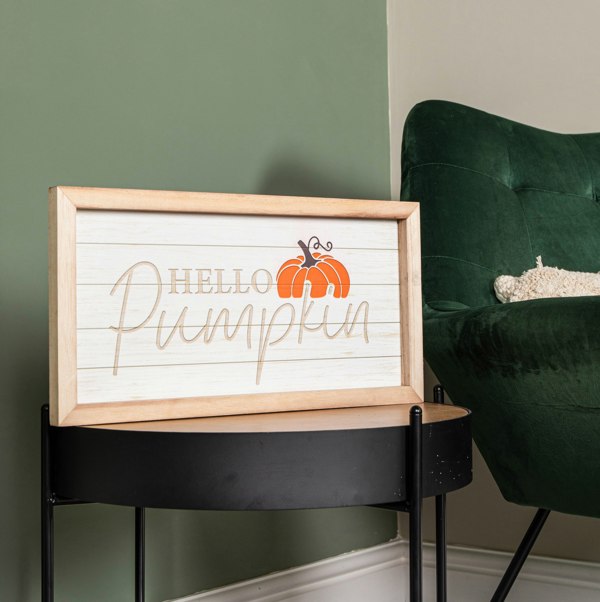 Samuel Alexander 46cm Hanging Hello Pumpkin Wooden Autumnal Decorative Sign Wall Art