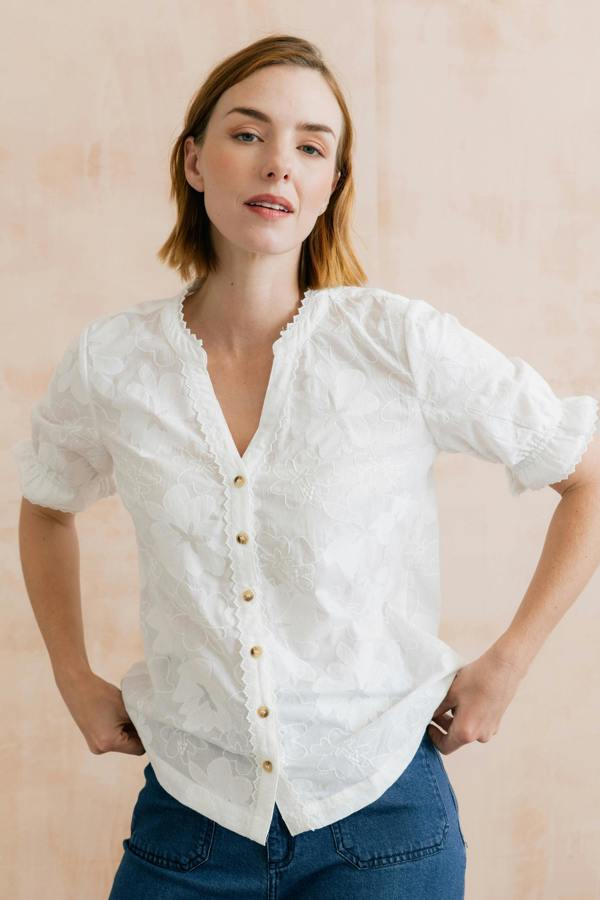 Pintail Embroidered Cotton Blouse White