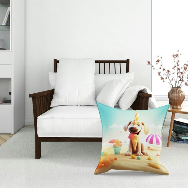 Warren Reed Dog On A Beach Holiday Floor Cushion