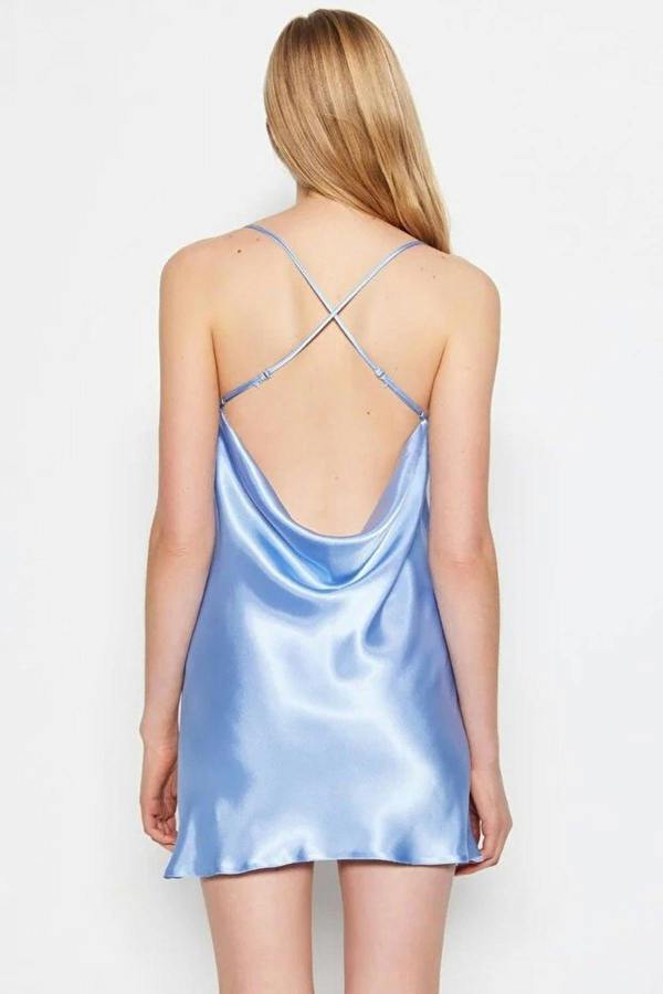 WOVCOR Back Detail Strappy V-Neck Satin Woven Night Dress