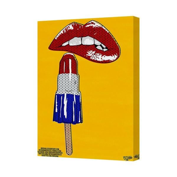 Benjamin Tate Design Pop Art Lips and Lipstick Canvas Print With Deep Wooden Frame