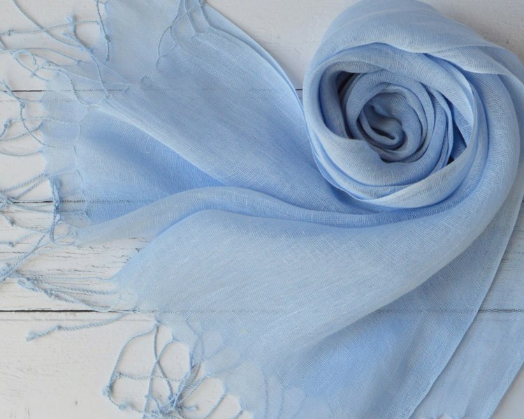 Antonia York Talia | Linen Scarf with Tassels - Sky Blue