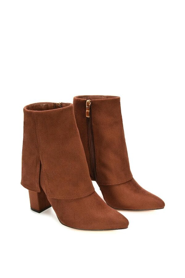 XY LONDON Fold Over Ankle Boots Layered Point Toe Block Heel Booties