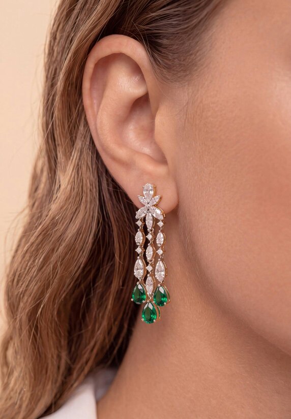 Latelita Duchess Emerald Drop Earrings Silver