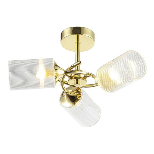 Modern Gold Ceiling Light with Cylindrical Lined Clear Glass Shades Image 3