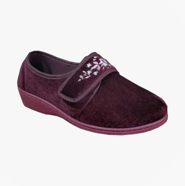 Sleepers ELSIE Womens Touch Fasten/Velcro Slippers Burgundy
