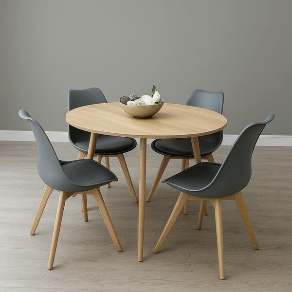 Kosy Koala Dining Table And 4 Chairs Grey Round Table With 4 Grey Plastic Chairs Dining Room Furniture - Beige - Table + 4 grey tulip chairs