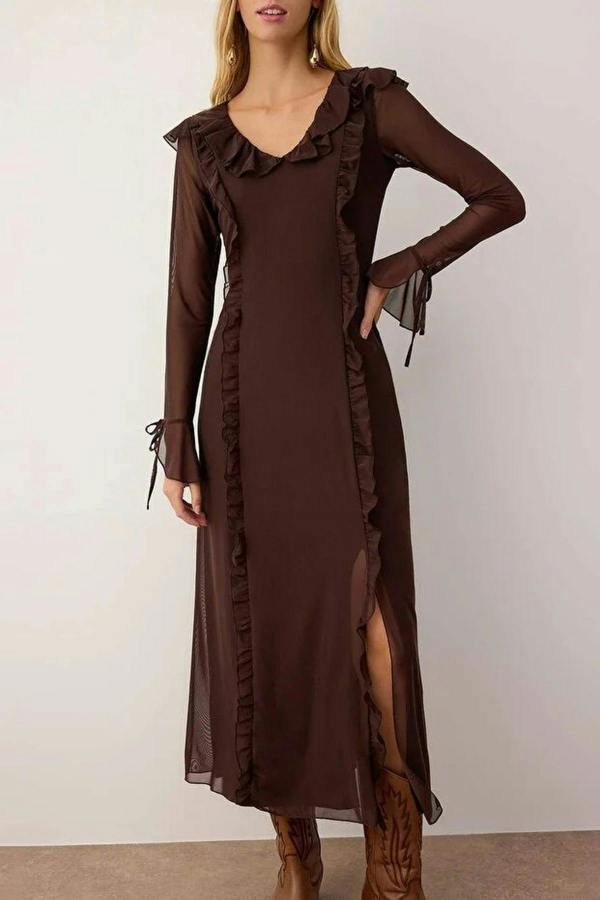 WOVCOR Ruffle Maxi Knit Dress