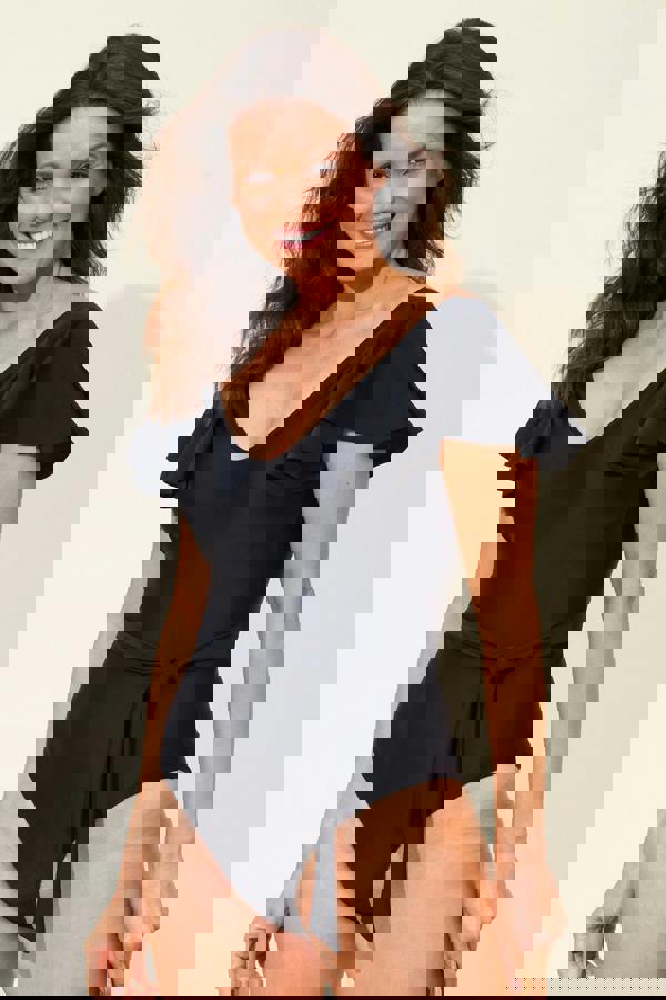 Beachcomber Fluted Sleeve Tie Belt Swimsuit Black