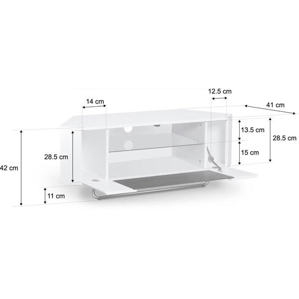 Homeology Hampshire Corner-Friendly Gloss White with Black Glass Beam-Thru Remote Friendly Door 26"-50" Flat Screen TV Cabinet