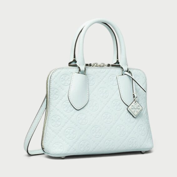 Tory Burch Monogram T Logo Leather Mini Swing Bag Ice Blue