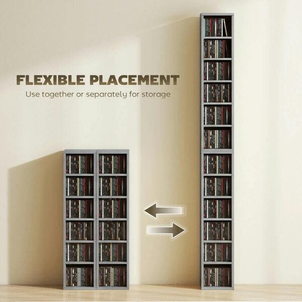 Bobobiy Set of 2 CD Media Display Shelf Unit Tower Rack with Adjustable Shelves, Light Grey
