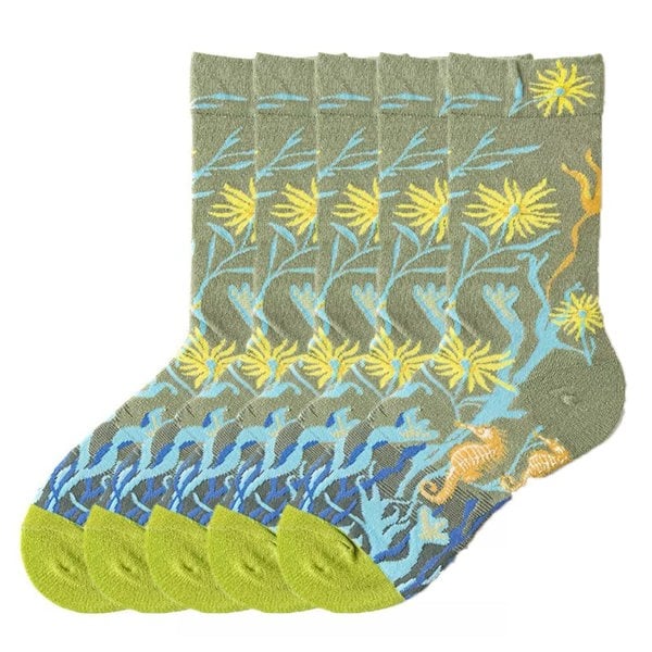 Anyfootwear 5 Pairs Coral Cartoon Socks Unisex 5–9