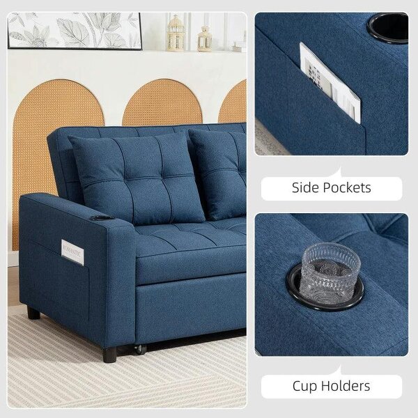 Two-Seater Pull-Out Sofa Bed - Dark Blue