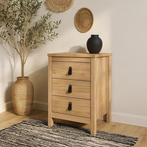 Wyld Haus Wildberry Natural Oak Wood Bedside Table 3 Drawers