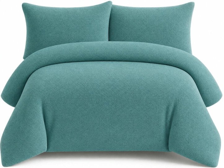 Night Zone Teddy Fleece Duvet Cover Set – Soft Warm Teddy Bear Bedding with Pillowcases - Teal
