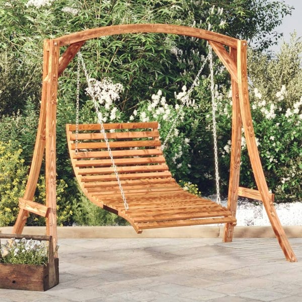 Berkfield Swing Bed Solid Wood Spruce with Teak Finish
