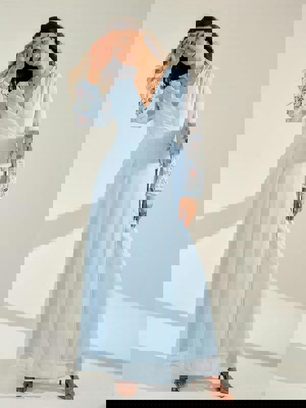 GWD Reena Wrap-Style Embroidered Blue Maxi Dress