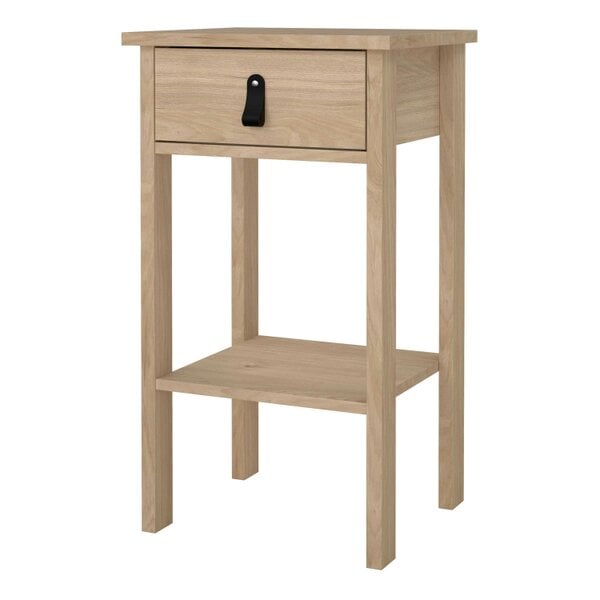 Wyld Haus Wildberry Natural Oak Wood Bedside Table 1 Drawer Leather Handle