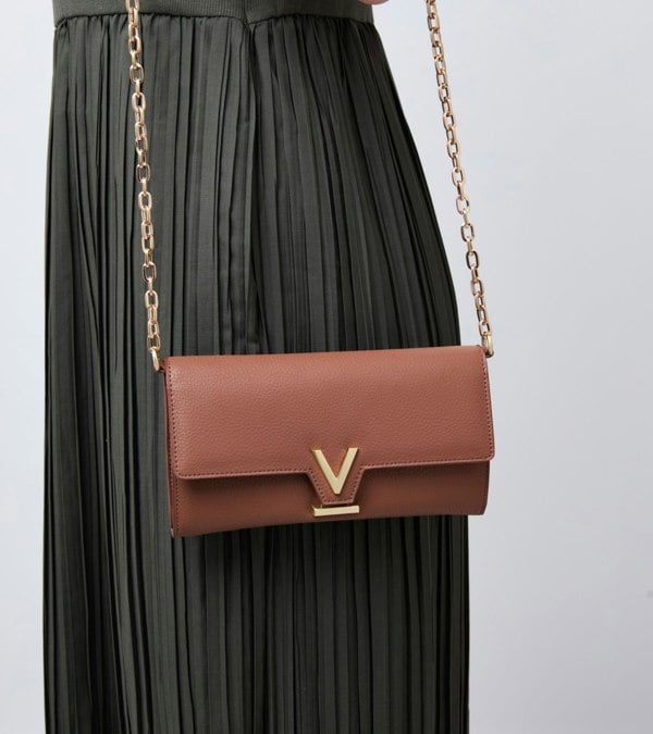 Votch Luella Vegan Bio-Based Bamboo Leather Chain Purse in Brown