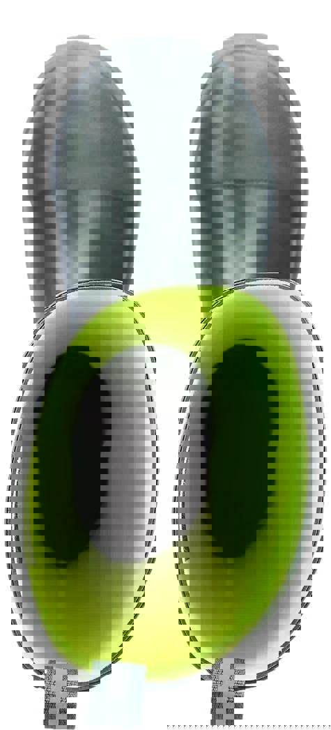 Muck Boots MUCK Boots Mudder S5 Mens Steel Toe Stable Farm Tall Wellington, view from above showing the black interior and bright yellow lining.