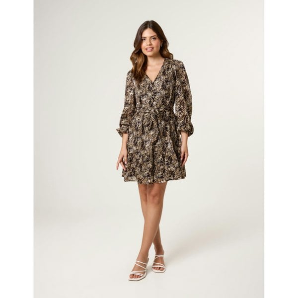 Blue Vanilla Button Up Belted Chiffon Mini Dress