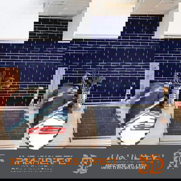 Deep Blue Glossy 3D Sticker Tile 30.5 x 30.5cm - 6 pcs