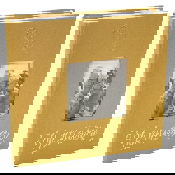 Lovely Golden 50th Wedding Anniversary Photo Album with Double Heart Decoration Image 1