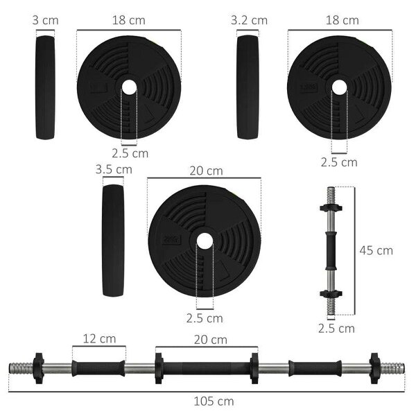 Adjustable Weight Barbell & Dumbbells Set Free Weights Strength Muscle Exercise Home Gym Training, Black and Green