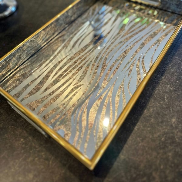 Maison des Cadeaux Rectangular Zebra Print Decorative Coffee Table Tray