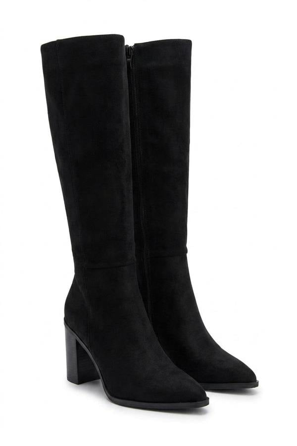 Anaya Knee High Block Heel Boots With Side Zip Closure - Black_wb