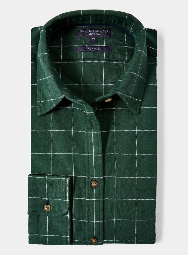 The Oxford Shirt Company Classic Flannel Shirt - Green and White Check
