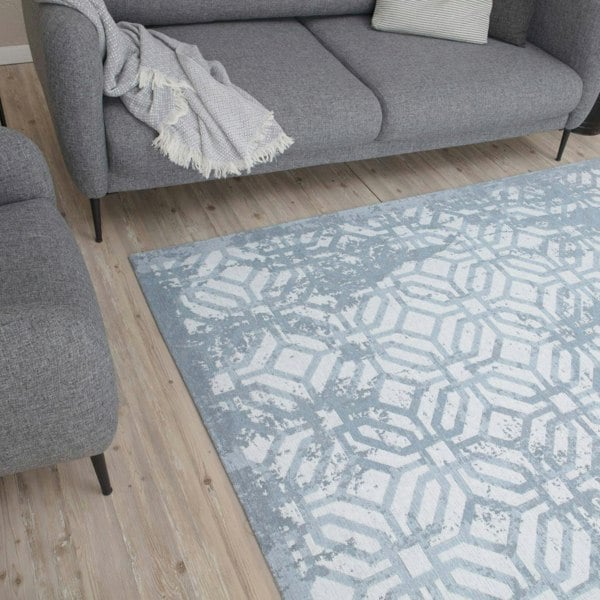 Machine Washable Flatweave Rug Geometric in Blue
