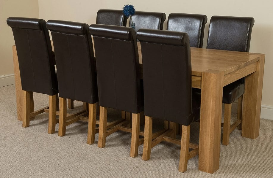 That's Furniture Kuba Extra Large Oak Dining Table with Washington Leather Chairs