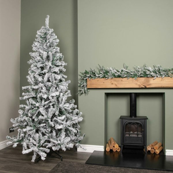 Samuel Alexander 7ft (2.1m) Snow Flocked Artificial Christmas Tree with Green Metal Stand and 655 Tips