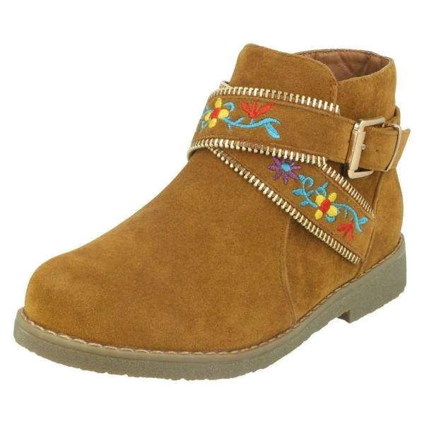 Spot On Girls Spot On Ankle Boots With Embroidered Flowers H5072