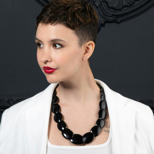 Long Black Chunky Statement Necklace for Women - namana.london