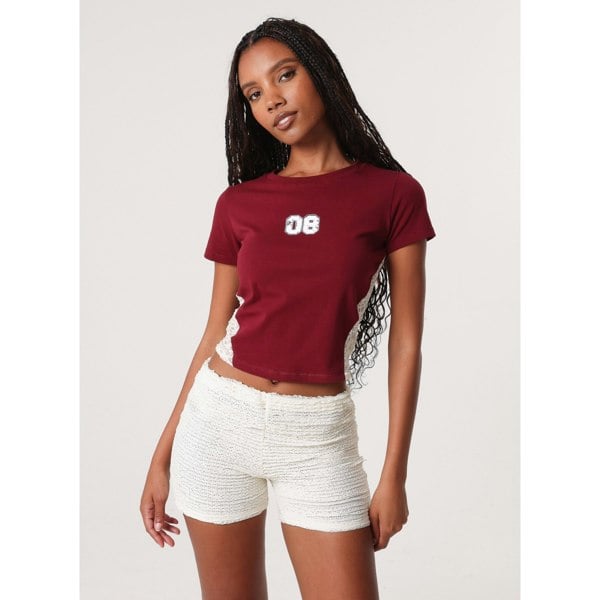 Pink Vanilla Lace Panel T-shirt With Diamantes