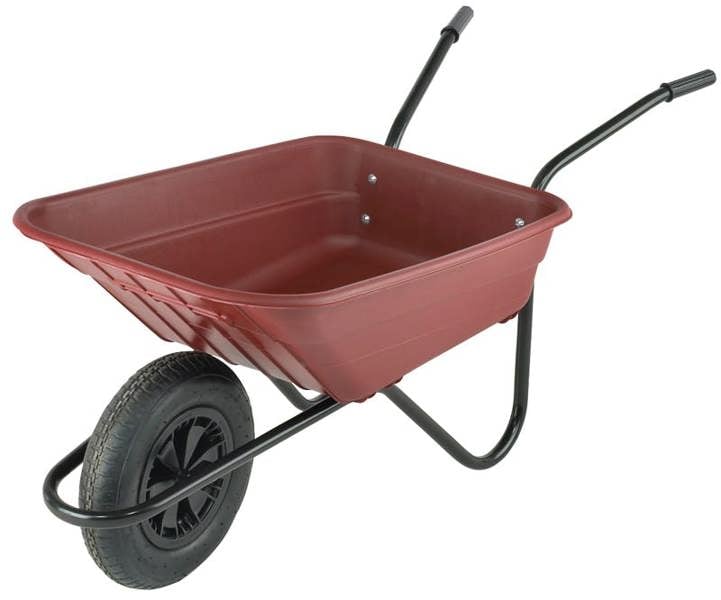 Walsall Bristol Shire Mucker Heavy-Duty Burgundy Wheelbarrow With 120kg/90l Capacity, Plastic Pan, Solid Wheel, Anti-Slip Handles