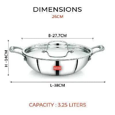 AVIAS TRIPLY KADAI WITH SS LID - 26CM (3.25L)