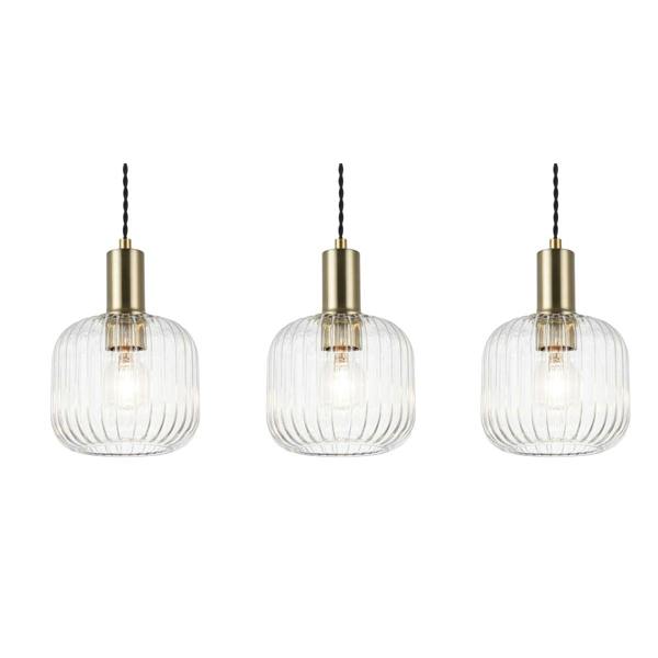 COSYLYTE Clayton 3 Light Ribbed Glass Bar Pendant Light