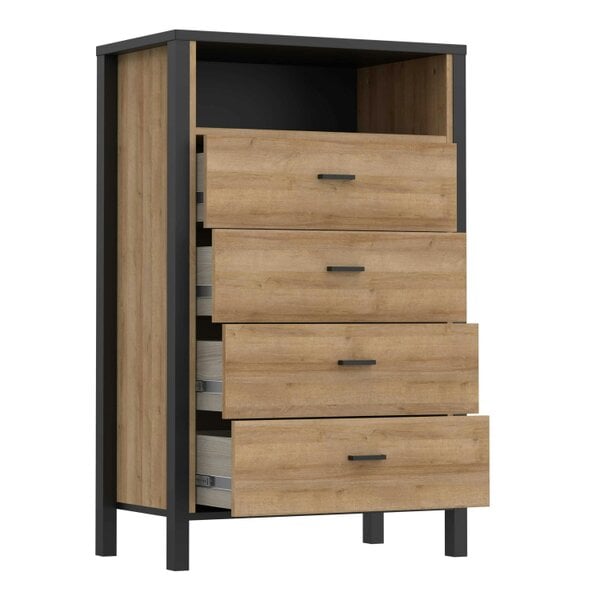 Wyld Haus Egtved Black and Natural Oak Wood Effect Chest of 4 Drawers