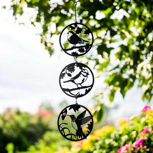 EDH Door Hardware Black Bird Silhouette Hanging Trio Spinner – 60cm x 15cm | Kinetic Metal Wind Spinner for Garden & Home