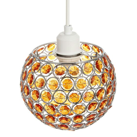 Happy Homewares Modern Round Globe Pendant Light Shade with Orange Acrylic Bead Jewels