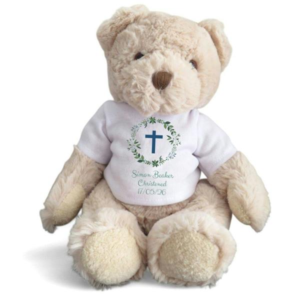 Personalised Green Christening Baby Gift Box - Teddy & Vest