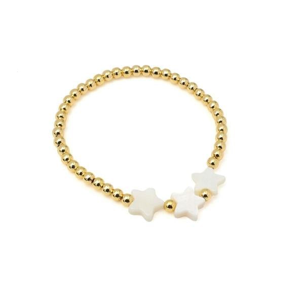 Say It With Children's White Triple Star Ball Bracelet - Yellow Gold