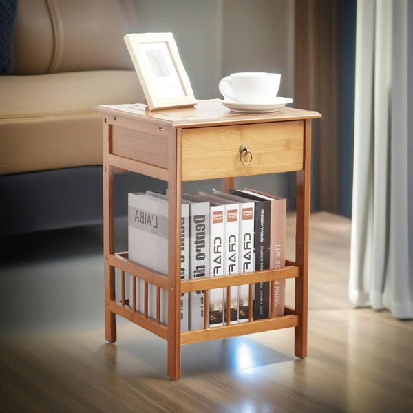 Rafaelo Mobilia 2 Tier Bamboo Side Table With Drawer