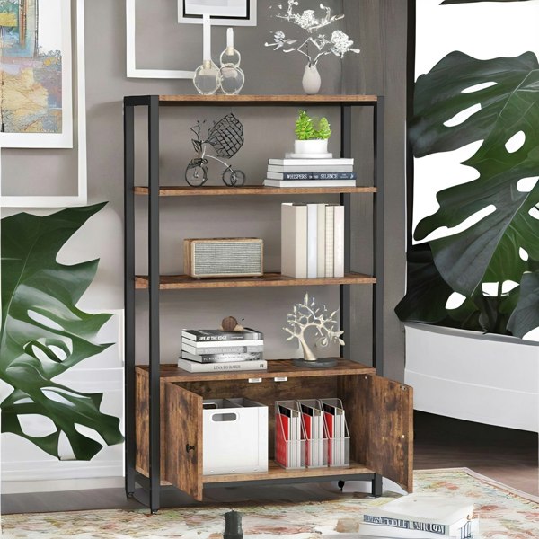 Rafaelo Mobilia Industrial Bookcase With 3 Shelves & Cupboard